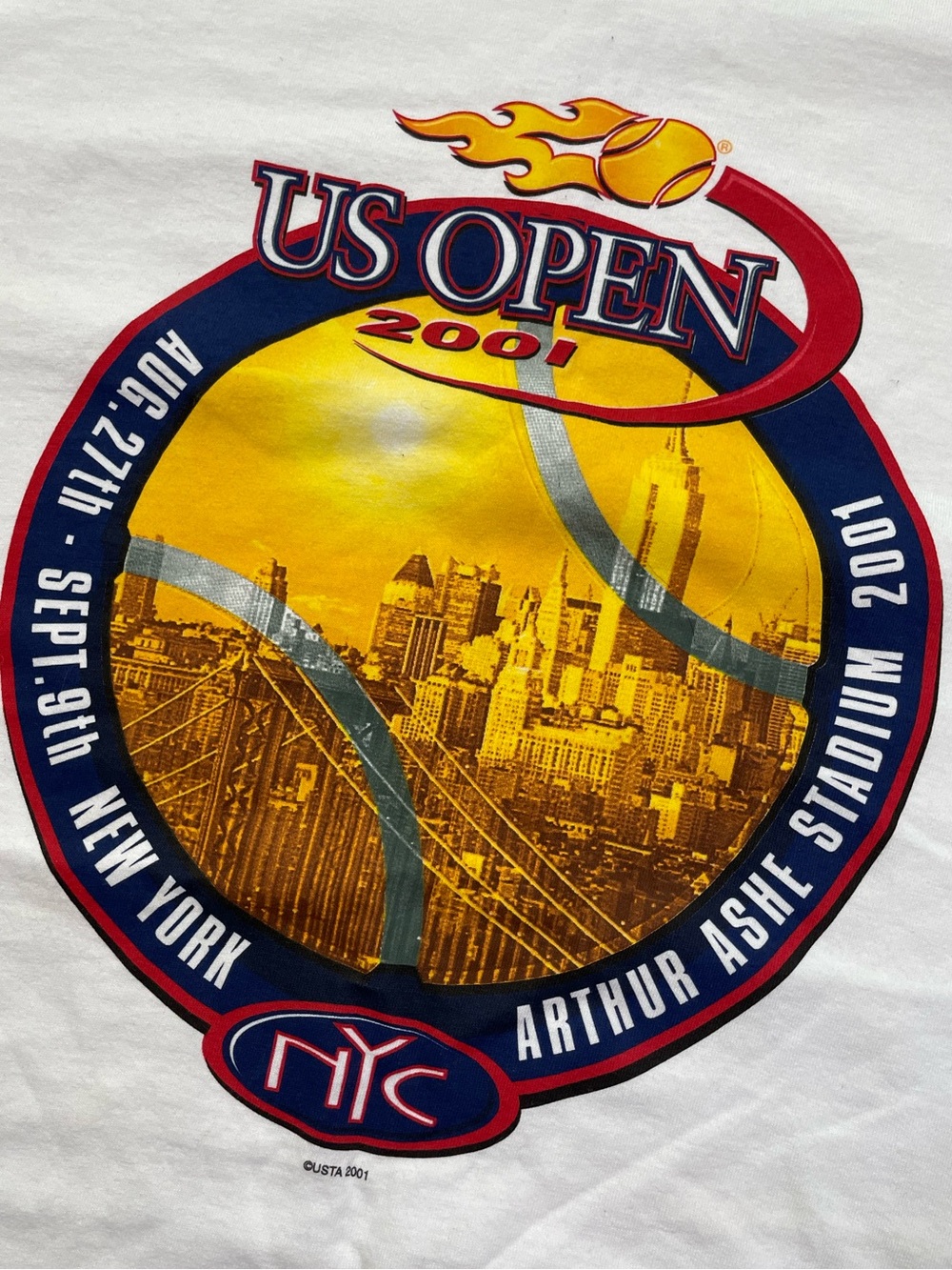 2001 US Open Tournament T-Shirt Pre 9/11 NY Skyline
